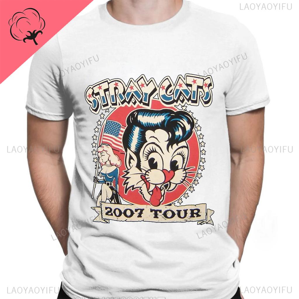 Stray Cats Rock Klassiska T-shirts Amerikanskt Rockabillyband Fan Hipster Streetwear Mode Andningsbar Pojke Flicka Män Kvinnor Bomulls T-shirt