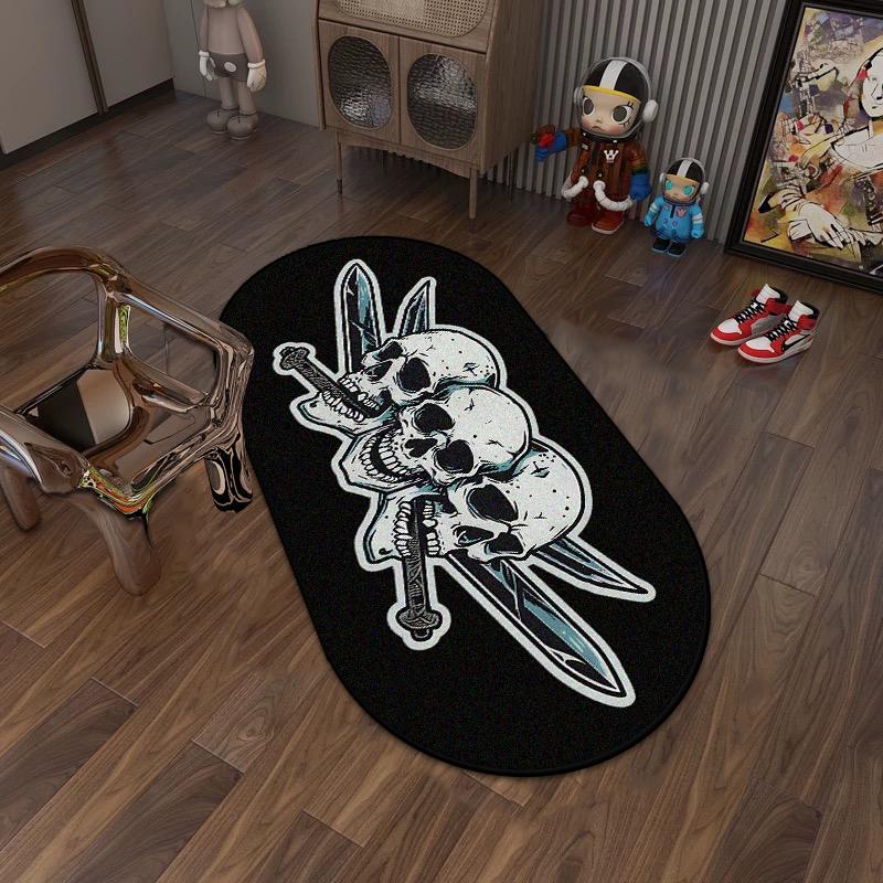 Black White Smiling Face Skull Soft Carpet Decor Home Bedroom Bedside Creative Rug Living Room Non-slip Plush Love Floor Mats