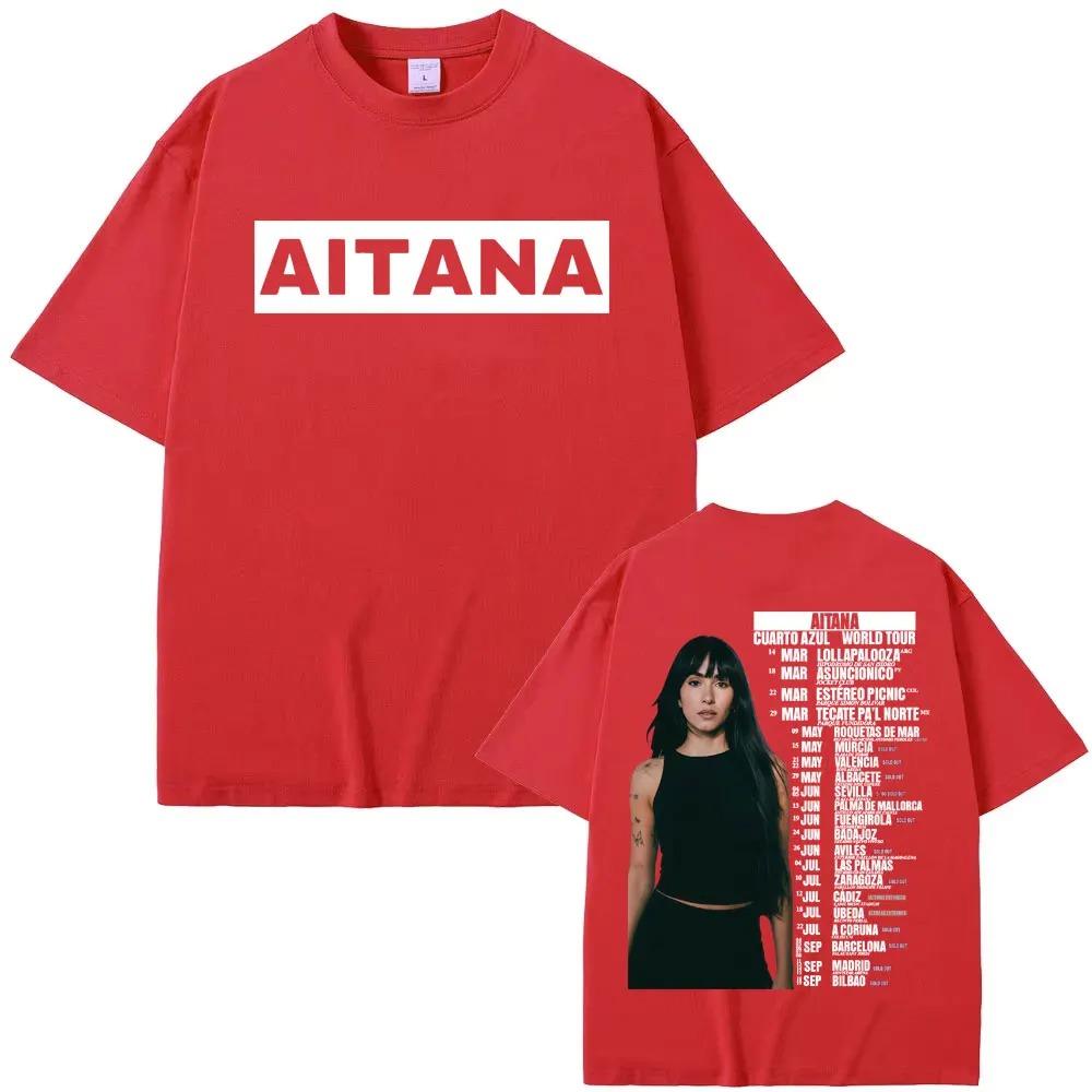 Aitana Cuarto Azul World Tour Portrait Dual-Sided Oversized T-Shirt Spanish Pop Singer Merch Fan Casual Streetwear Unisex Black T-shirt