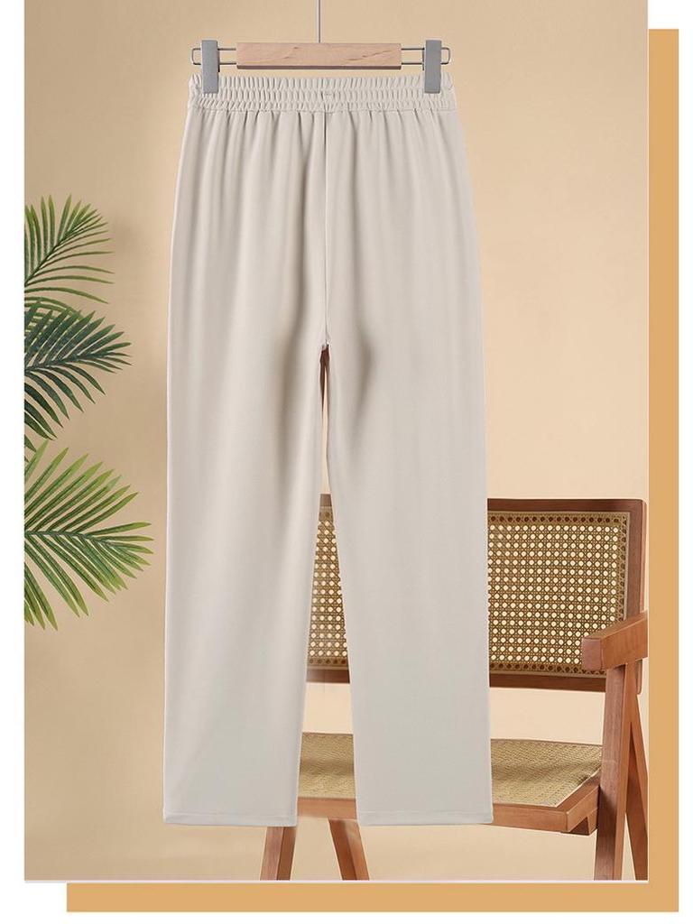 Spring Elastic Waist Straight-Leg Pants for Middle-Aged Women - Casual and Stylish