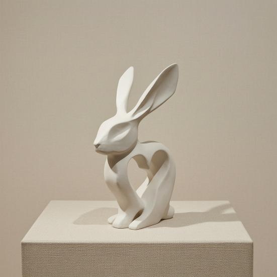 3D Printed Bunny Heart Figurine, Hollow Heart Rabbit Statue, Modern Art Desktop Decoration for Living Room, Tabletop, Shelf, TV Cabinet