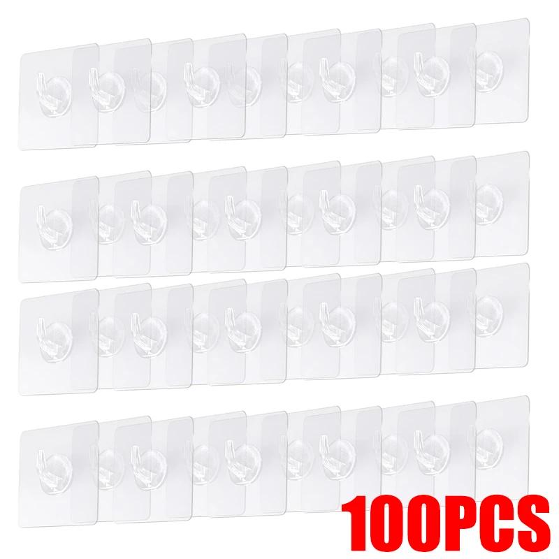 5-100pcs Self-Adhesive Small Wall Hooks Transparent Wall Hooks for Kitchen and Bath Heavy Duty Waterproof Reusable Stickers