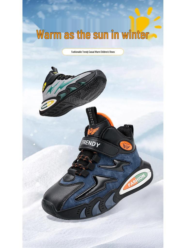 2025 Autumn/Winter Boys' Cotton Sports Shoes - Warm Velvet Lined, Medium/Large Button Design
