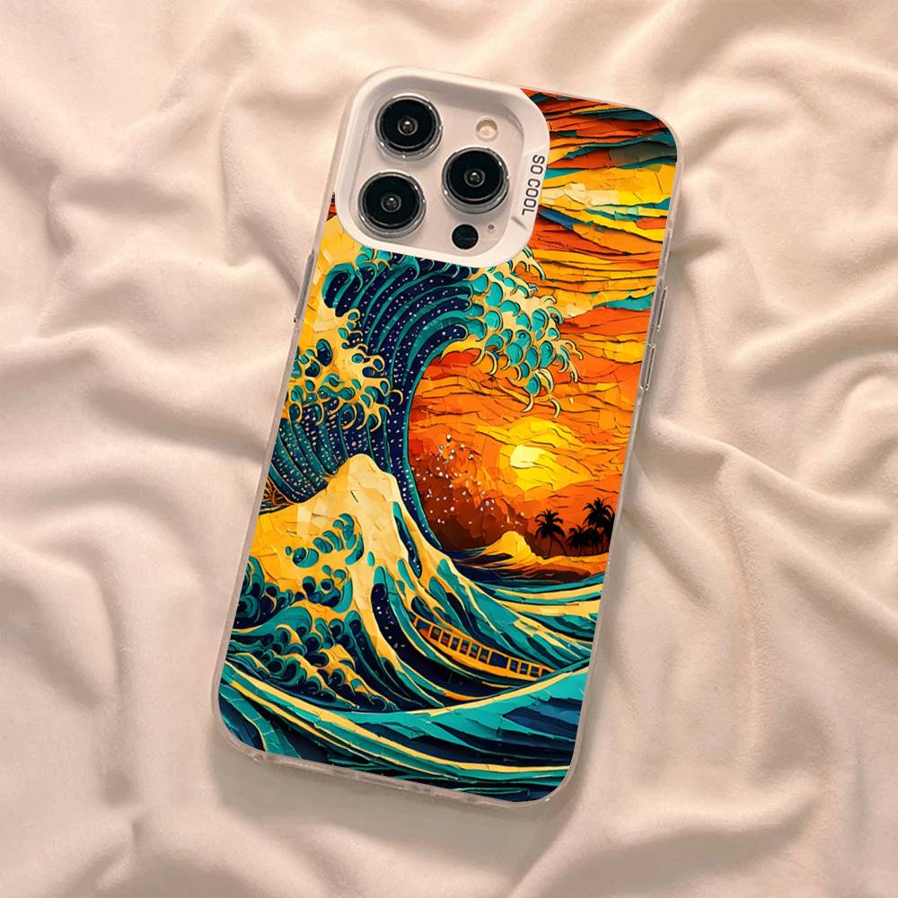Kanagawa Great Wave Anime Phone Case Color Silver Shell For IPhone 17 16 15 14 13 12 11 Pro Max Plus
