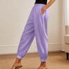 Women's Fashionable Color High Waisted  Pocket Cotton Linen Daily Casual Pants