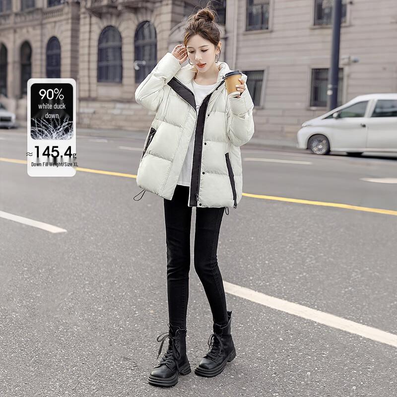 

SISBELLE Women s Hooded Colorblock Loose-Fit Down Jacket XL