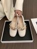 Inner Height Increase Pink Mary Jane Fluffy Shoes Women's Shoes 2024 Autumn and Winter Warm Cotton Shoes Bow Pearl Single Shoes