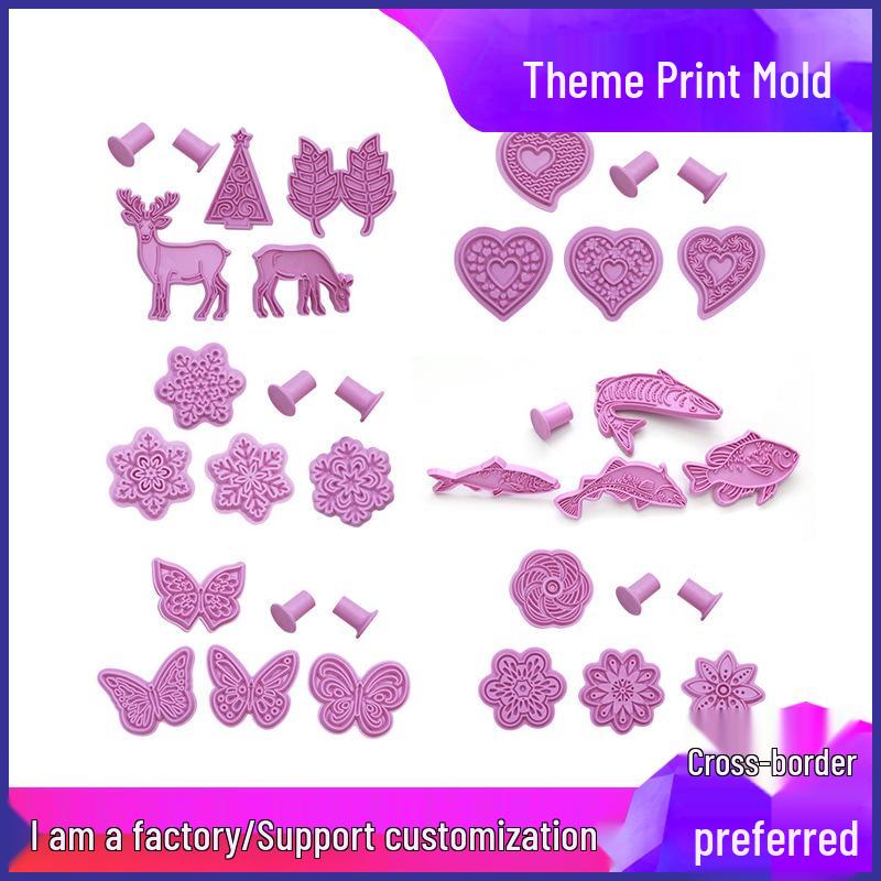 Christmas Reindeer Heart Snowflake Fish & Flower Press Mold Fondant Cake Cookie Cutters