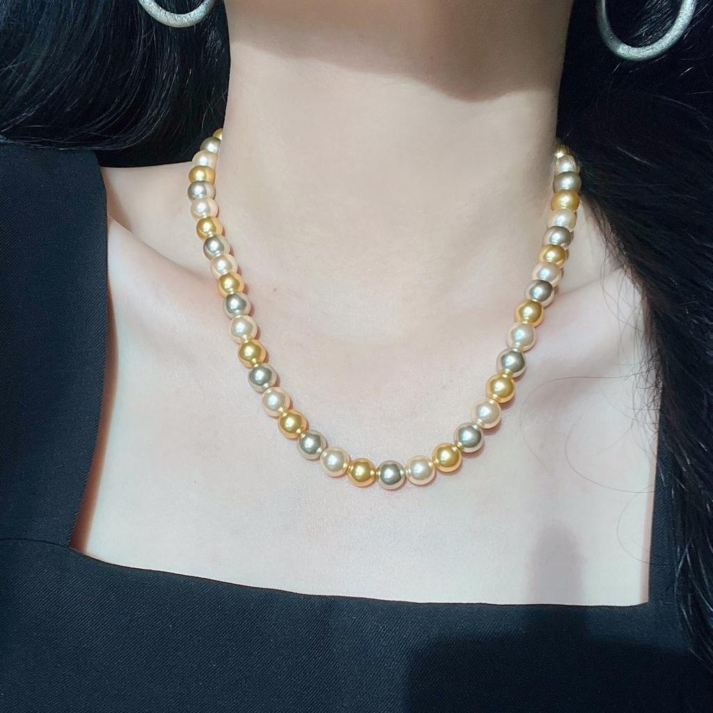 8Mm Autumn And Winter High-Gloss Maple Leaf Citrine Faux Crystal Pearl Design Necklace Collarbone Chain Sweater Chain