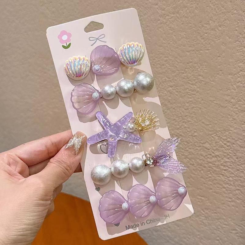 5Pcs Girls Cute Mermaid Ocean Hair Clips Starfish Shell Design Non Slip Grip For Daily Wear Birthday Parties Beach Trips