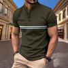 New Summer Men's Casual Sports Solid Colour Splicing Stripes Stand-up Collar Short Sleeve Polo Shirt