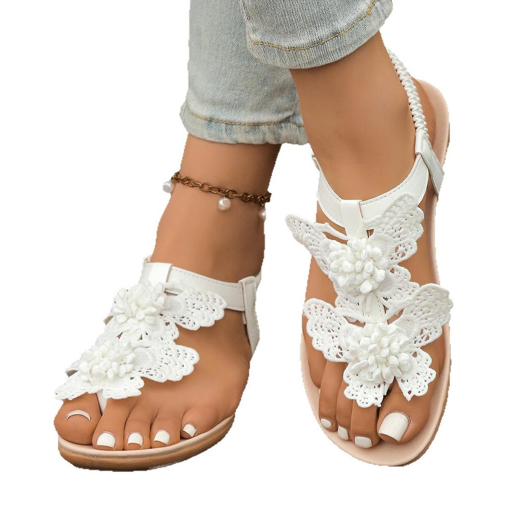 Large Size Bohemian Flower Toe Cool 2025 Summer New Set Toe Sandals Beach Flat Sandals