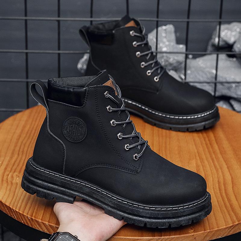 

Rhubarb boots 2024 autumn popular men s boots British high-top Martin boots men s leather boots retro versatile tooling boots 39 чёрный