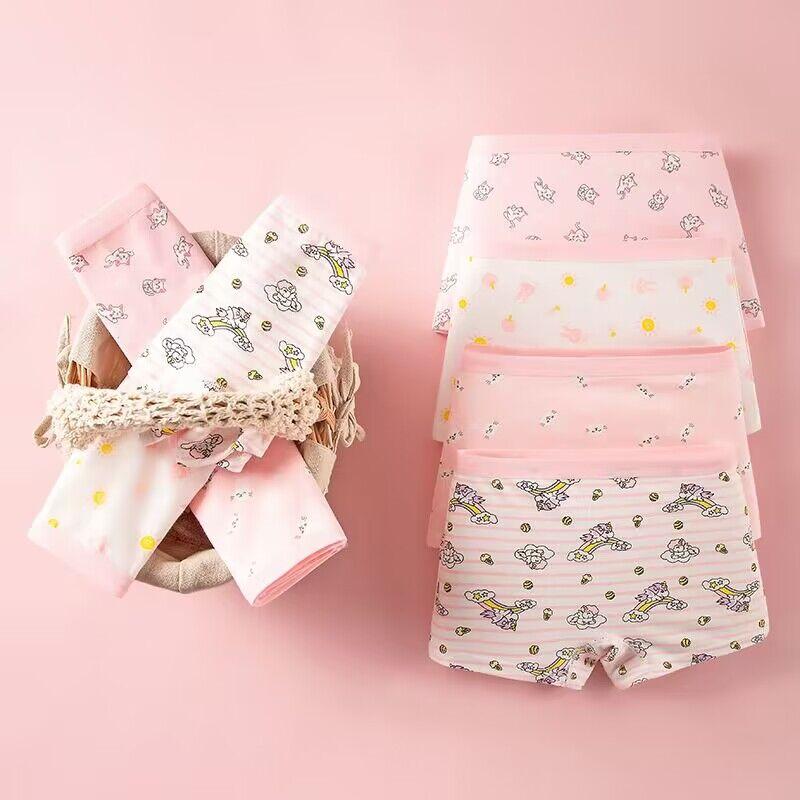 4pc/lot Girls Cotton Underwear Boxers Pant Soft Comfortable Cute Girls Underwear