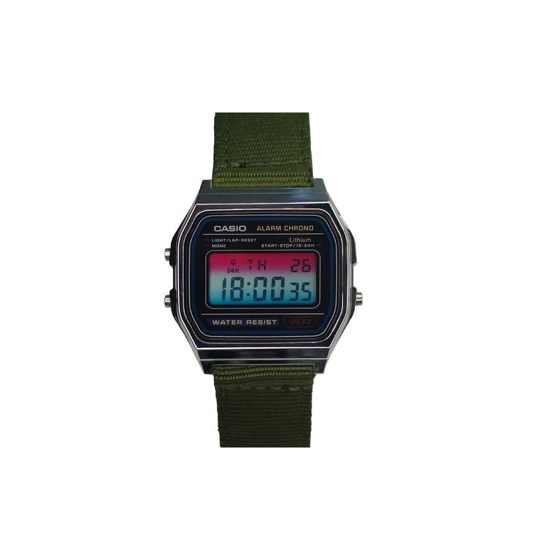 CASIO Customized watch modified series rainbow gradient watch mirror 10 years of power -1 modified-steel small squ A158WA