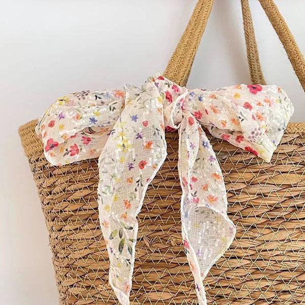 WTEMPO Spring Summer French Style Elegant Floral Printed Silk Scarf Retro Fashion Versatile Casual Thin Travel Scarves