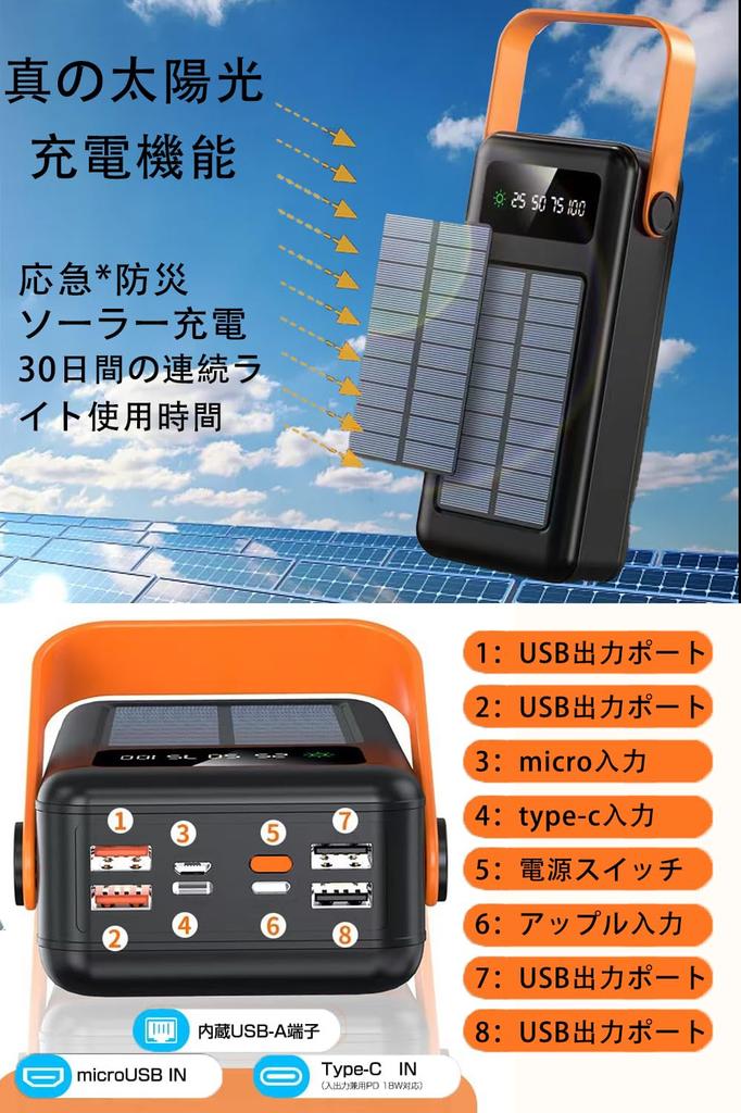 Solar Mobile Solar Simultaneous 4 Input Port Output LED PSE Essential for Business Outdoor Disaster and Power [68,800mAh High-Capacity &