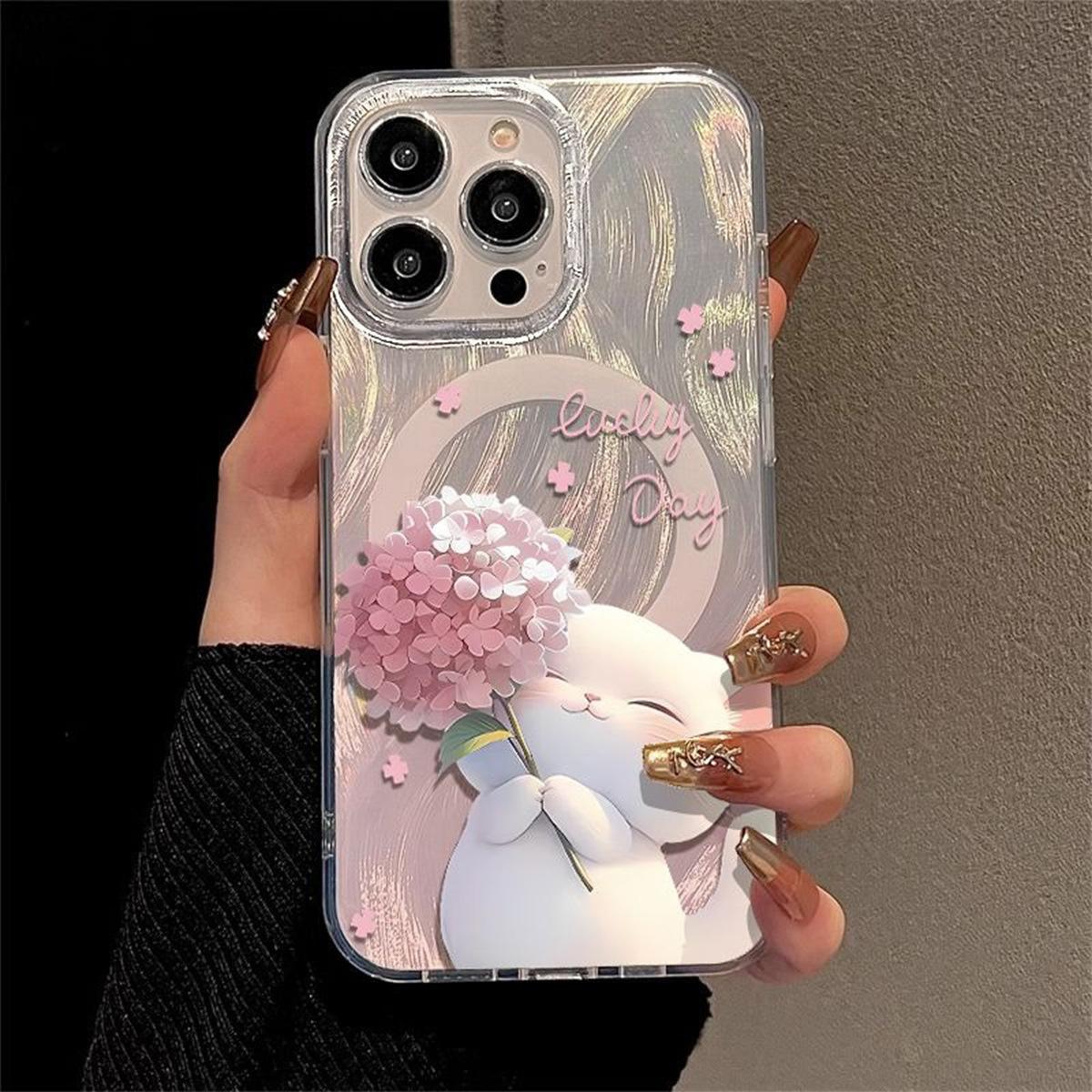 

For Apple Phone Protective Case 16promax Feather Gauze Magnetic Suction Case Magnetic Suction Phone Case Cartoon Cute High-end For iPhone 16PROMAX