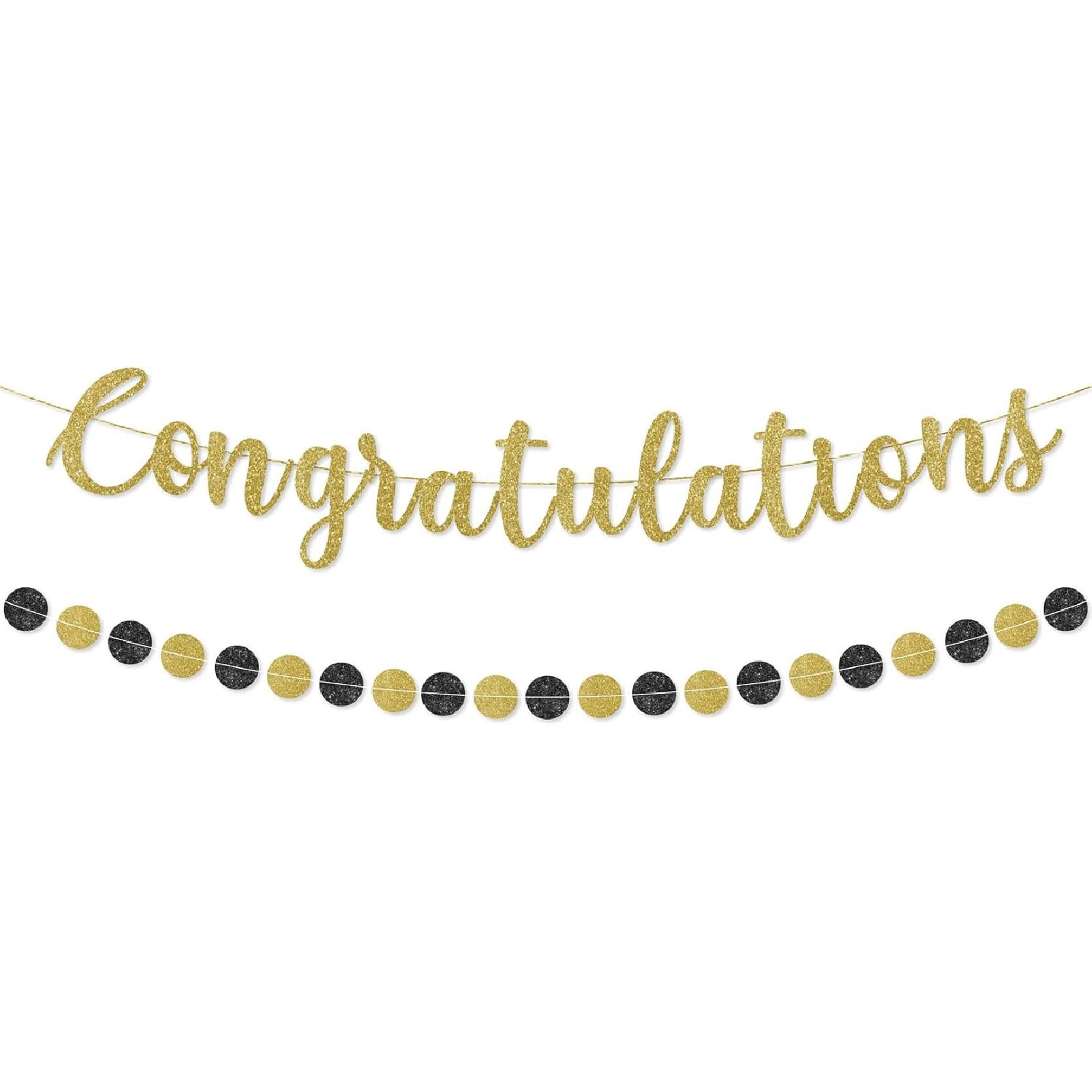 Pre-Strung Congratulations Banner for Graduation Decorations - Congratulations Decorations - Congrats Banner for Graduation, Wedding, Retirement