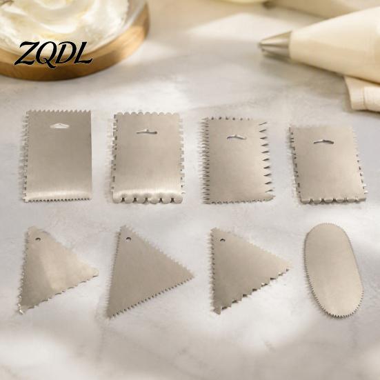 Multipurpose Kitchen Spatula for Dough Stainless Steel Cake Scraper with Multi-faceted Sawtooth, Rectangle/Pentagon/Triangle/Semi-circle Shape