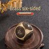 Brass Rotating Handle with Six-Sided Ball and Five Emperors Coins Desktop Ornament