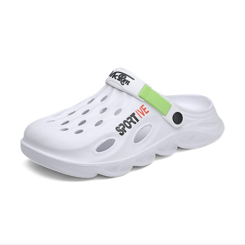 

Новые повседневные туфли с отверстиями, мужская летняя трендовая верхняя одежда, пляжные сандалии, домашние, крытые, двойного назначения, нескользящие, тапочки с сумкой 39 белый