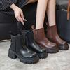 Round head Martin boots women's autumn and winter new short boots fashionable versatile retro thin small thick heel fashion boots