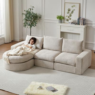 Chenille Sofa with Curved Elements and Chaise Longue, Fully Compressed and Without Frame, Modular Combination Sofa, W3349S00001