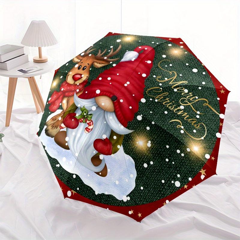 Christmas Gnome and Reindeer Round StickerUmbrella, Portable 3-Fold Compact Umbrella,Christmas Gift ES412