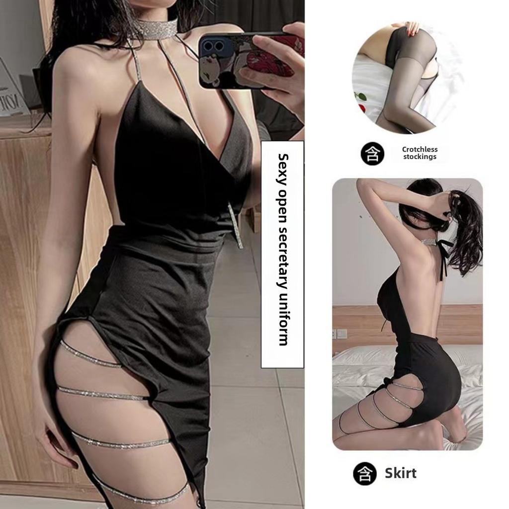 Large Size Black Nightclub Hip Wrap Uniform Seduction Secretary Strap Women's Underwear