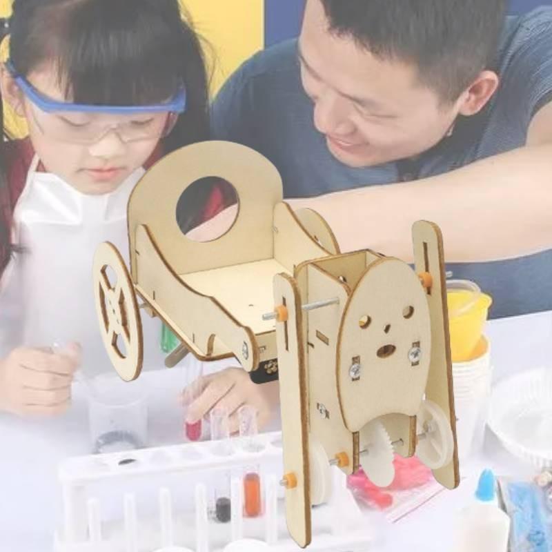 Wooden Diy Robot Pull Car Creative Science Experiment Toy For Grade 5 Students Steam Education