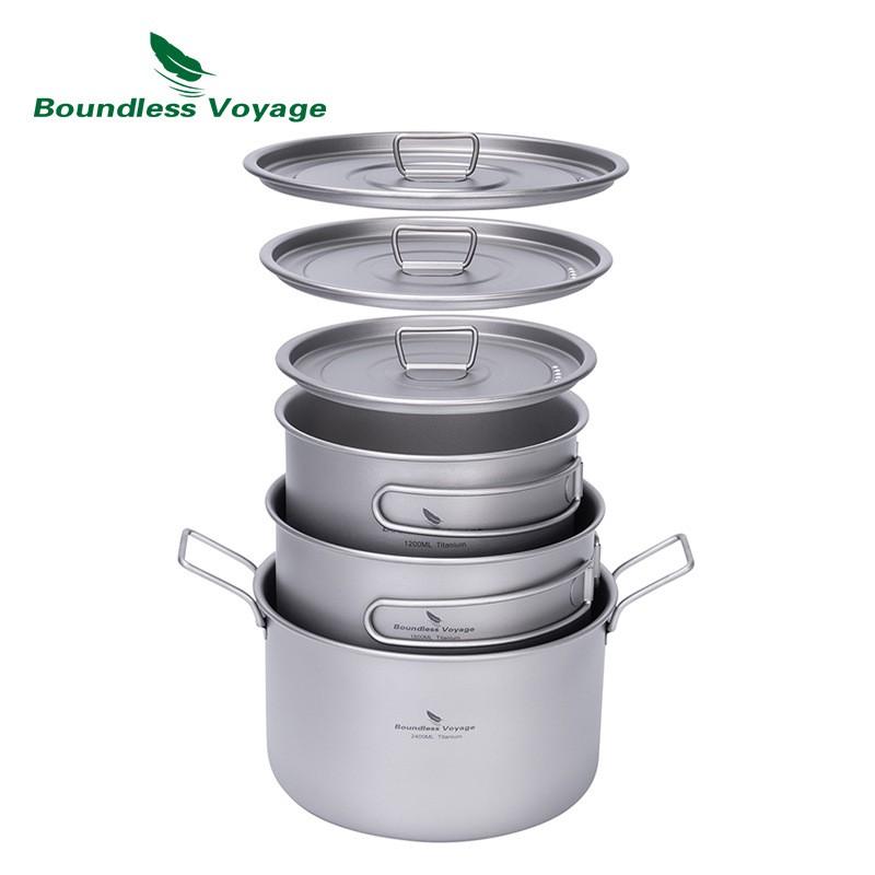 Titanium Camping Pot Set Portable Outdoor Cookware Hiking Backpacking Stove Compatible 1.2L 1.8L 2.4L Non-Coated
