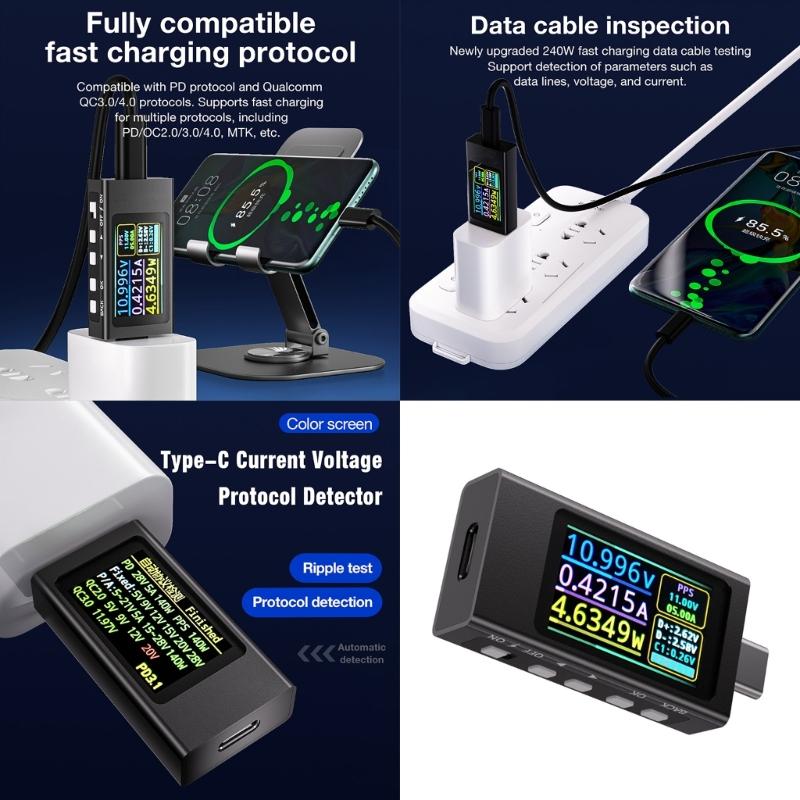 Multifunction Digital Voltage Current Meter For USB C Devices Data Display Digital Ammeter Voltmeter Aluminum Case