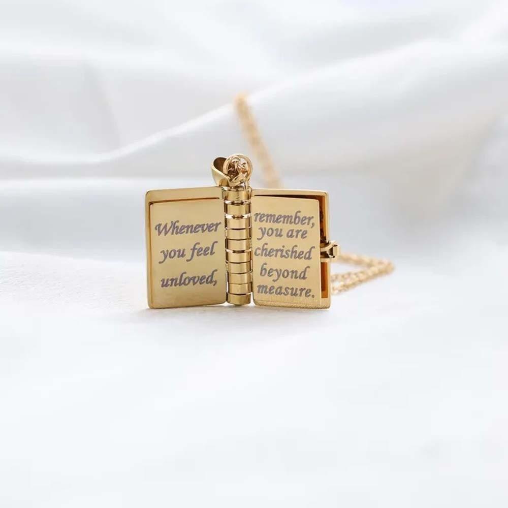 Stainless Steel Book Necklace for Daughter Titanium Steel Girls Text Locket  Jewelry Accessories