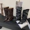 2025 New Patent Leather Knight Boots But Knee Boots Stacked Boots Retro Pointed Autumn and Winter Fashion