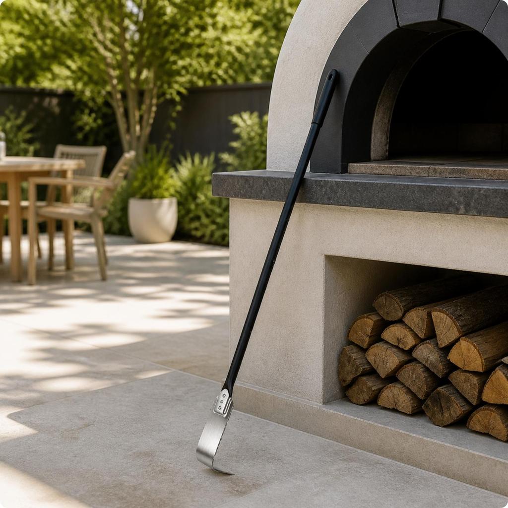 Tool Slip-Resistant Pizza Oven Ash Rake with Stainless Steel Head