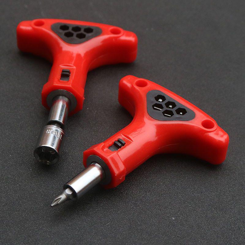 

T-Handle Ratchet Screwdriver Set with Flathead, Phillips, and Socket Bits - Quick Forward/Reverse Rotation, Labor-Saving Design for Household Use.