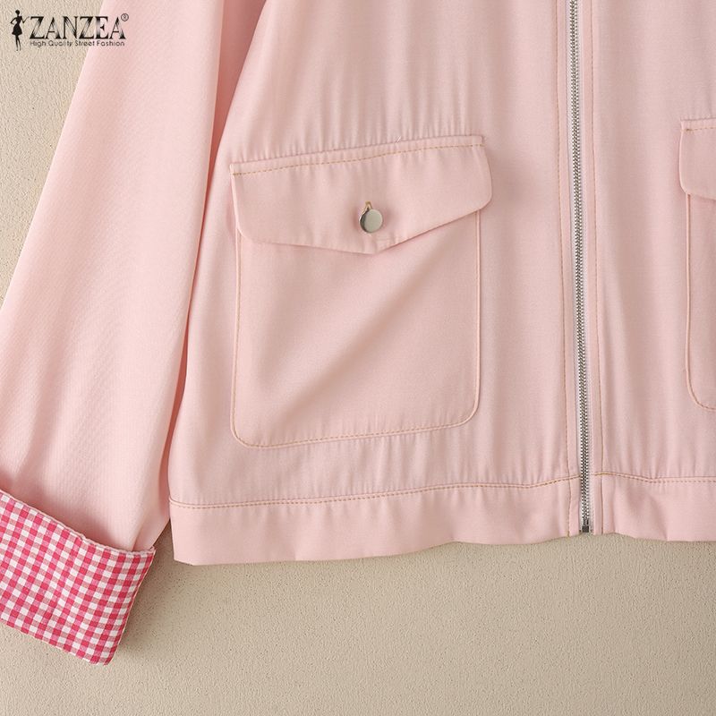 ZANZEA Frauen Casual Stehkragen Langarm Dünne Strickjacke Outwear