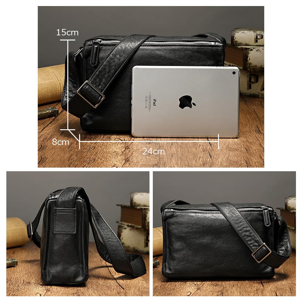 Whatna Tanned Natural Cowhide Leather Shoulder Bag for Body Chest Genuine Shoulder Crossbody Commuter School Business Bicycle 13703 Antique-Style Men,