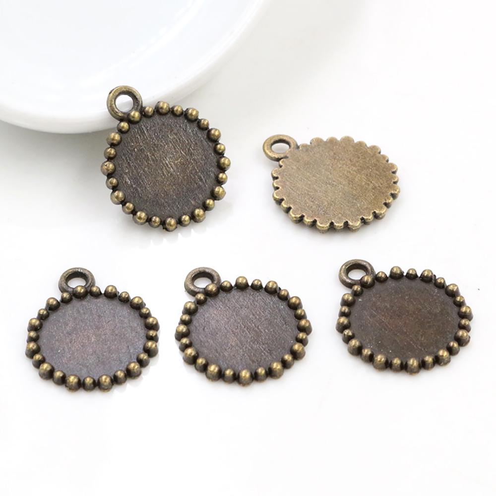 20pcs 12mm Inner Size Antique bronze Black Silver Plated Fashion Style Cabochon Base Cameo Setting Charms Pendant