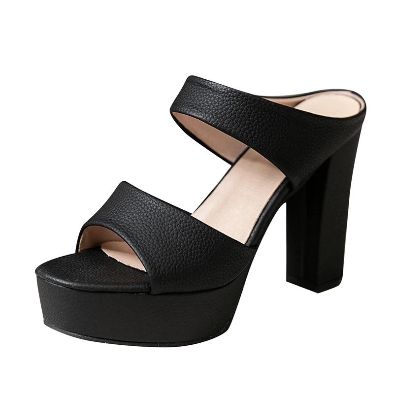 Fashion 2025Summer New Coarse Heel Sandals Women Round Head Open Toe Waterproof Platform Anti-slip Wear-resistant High-heeled Slippers