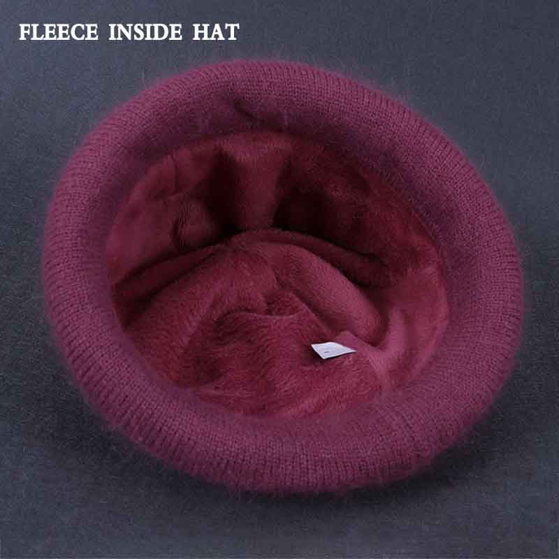 Hat Female Winter Elderly Rabbit Fur Knitted Warm Woolen Bowl Hat Thick Cotton Top Hat