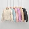 Women's Lightweight Collarless Down Jacket - Short, Round Neck, 90% Duck Down, Warm, Trendy Autumn/Winter Outerwear