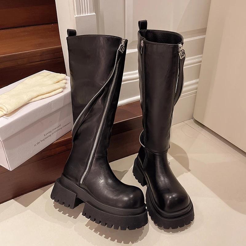 Street Style Women Modern Boots Fashion Belt Buckle Knee High Booties Autumn Winter Women's Shoes