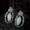 Elegant Retro Hetian Jade Leaf Wreath Earrings - Light Luxury Ancient Style Dangle Studs for Women