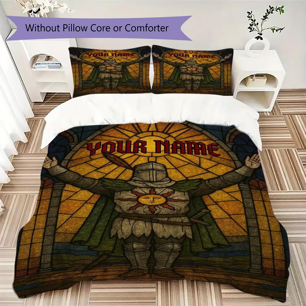 Custom Name Dark Souls Bedding,Quilt Set Quilt Cover Pillowcase Home Birthday Gift(1 * duvet cover + 2 * pillowcase, without core)_xia