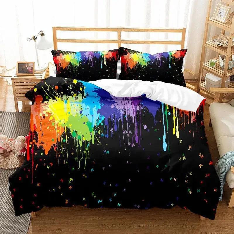 Art Style Print Graffiti Full Comforter Cover Set - 2 Person Bed Linen Set With Duvet Cover And Pillowslips Personality Bedding