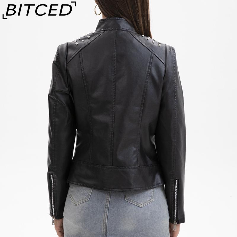 BITCED Spring/Autumn Women's Leather Jacket Slim-Fit Lightweight Short Jacket Biker Jacket