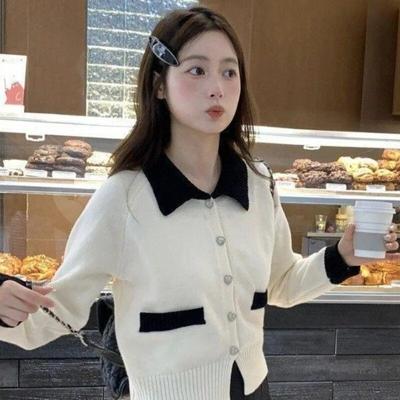 French Colored Polo Sweater Cardigan Coat Women Autumn/Winter Little Fragrance Heart Button Loose Knitted Cardigan Female