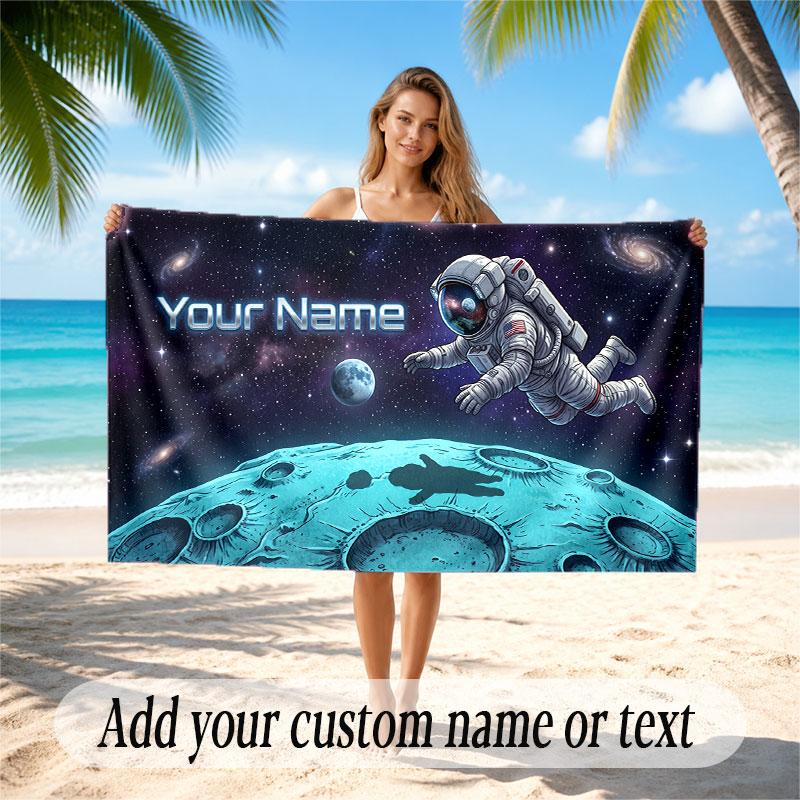 Space Cosmic Theme Soft Beach Towel Personalized Custom Name Text Towel Portable for Beach Pool Travel